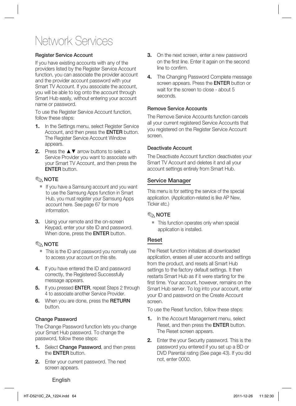 Network services | Samsung HT-D5210C-ZA User Manual | Page 64 / 85
