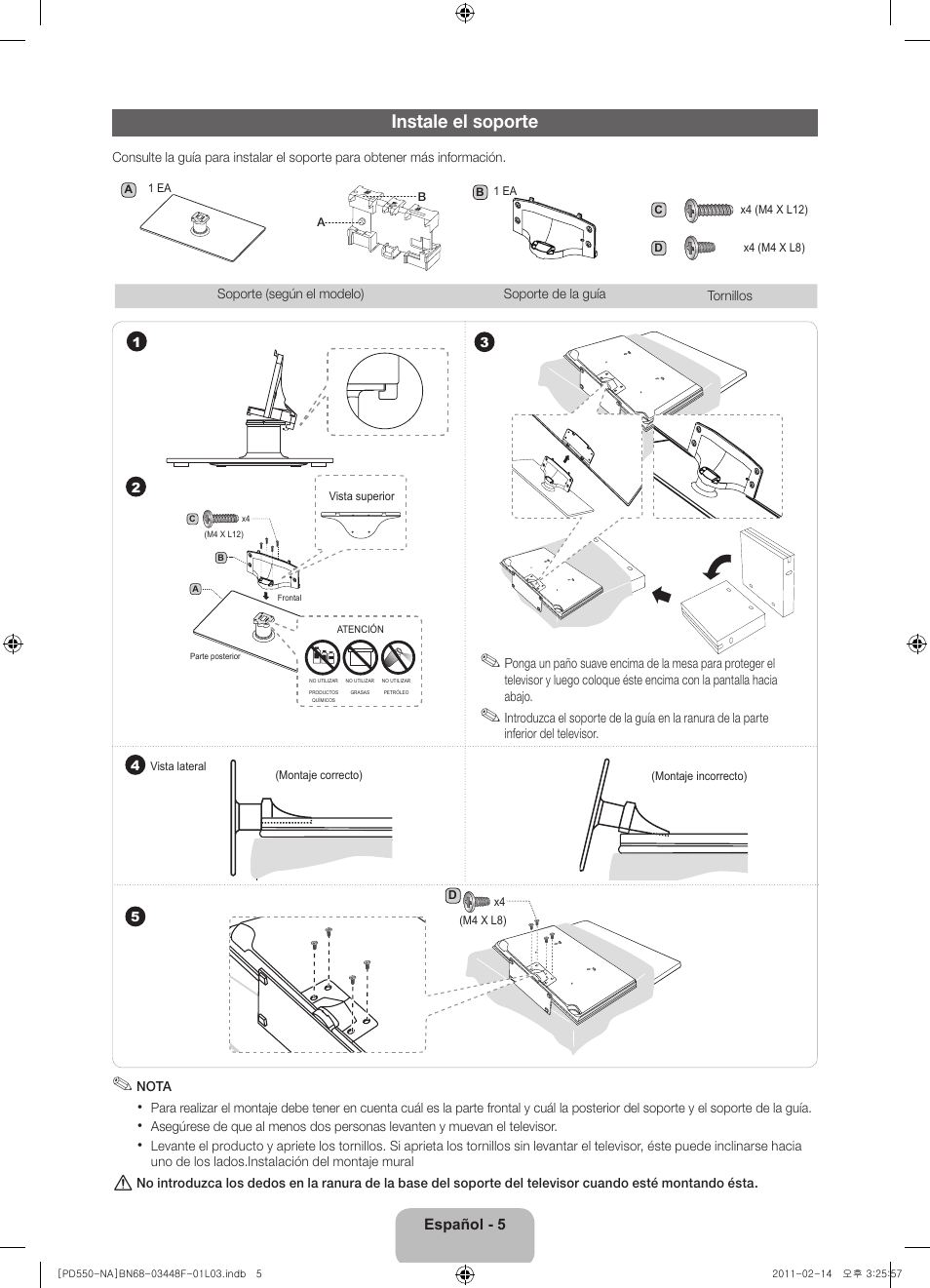 Instale el soporte | Samsung PN64D550C1FXZA User Manual | Page 25 / 61