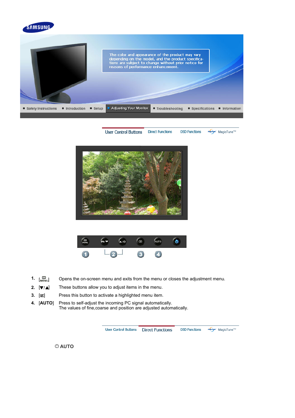 User control buttons, Direct functions | Samsung LS19HAKCBQ-XAA User Manual | Page 26 / 52
