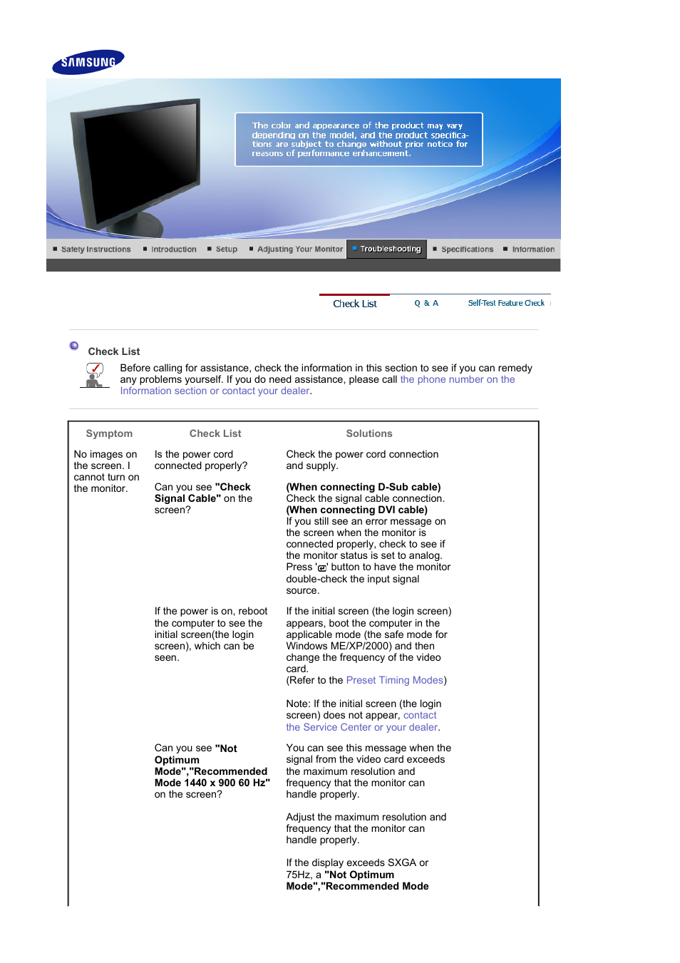 Check list, Q & a | Samsung LS19HAKCBQ-XAA User Manual | Page 38 / 52