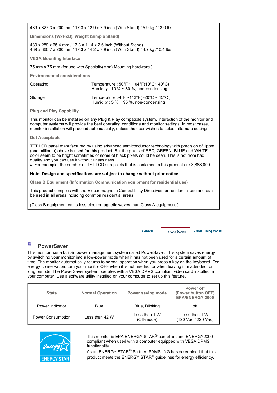 Preset timing modes | Samsung LS19HAKCBQ-XAA User Manual | Page 44 / 52