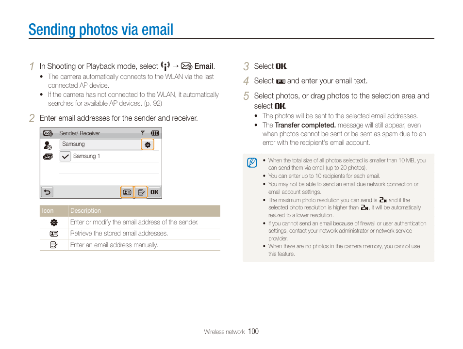 Sending photos via email | Samsung EC-ST80ZZBPBUS User Manual | Page 101 / 134