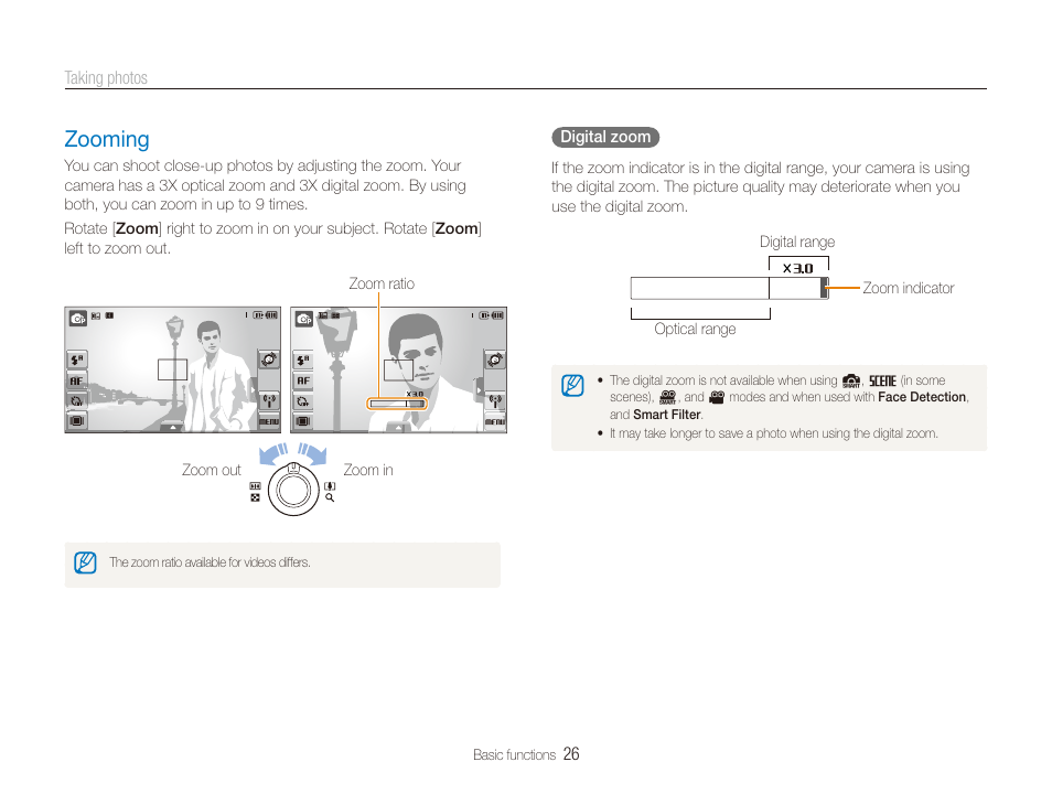 Zooming, Zooming ……………………………………… 26 | Samsung EC-ST80ZZBPBUS User Manual | Page 27 / 134