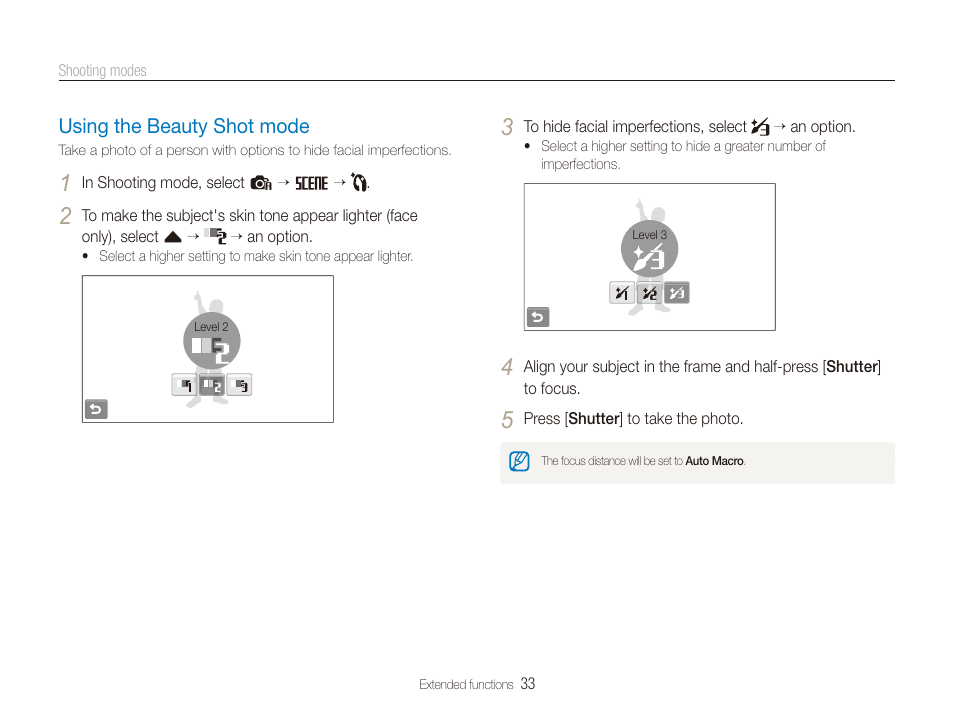 Using the beauty shot mode | Samsung EC-ST80ZZBPBUS User Manual | Page 34 / 134