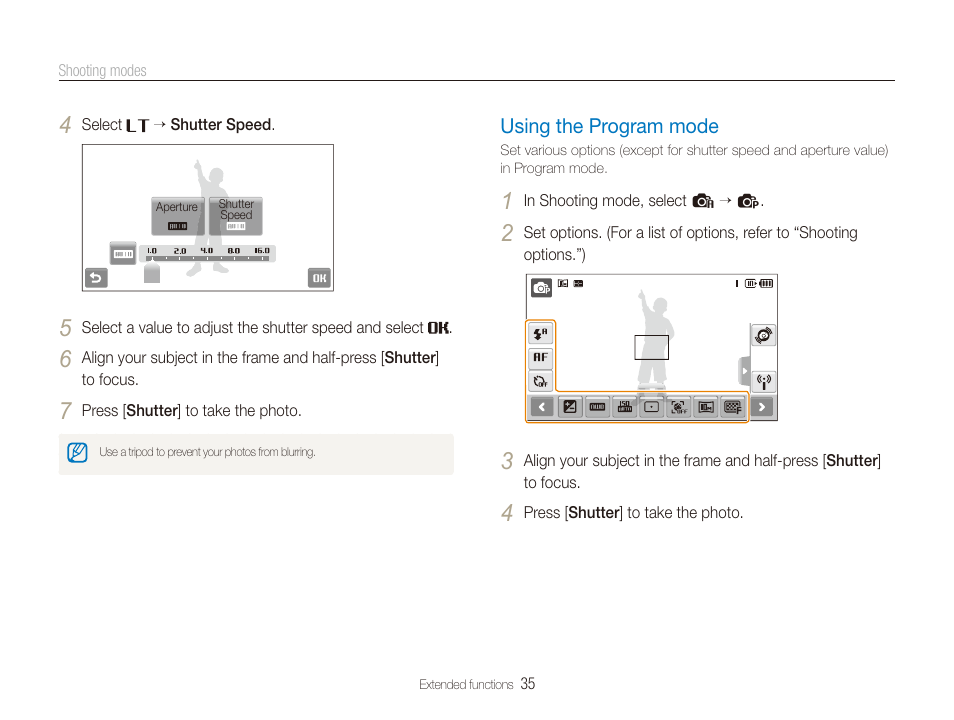 Using the program mode | Samsung EC-ST80ZZBPBUS User Manual | Page 36 / 134