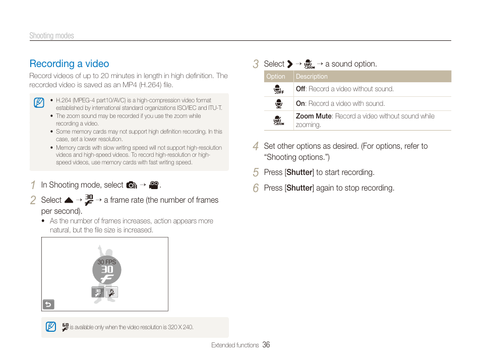 Recording a video | Samsung EC-ST80ZZBPBUS User Manual | Page 37 / 134