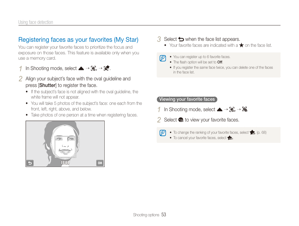 Registering faces as your favorites (my star), Registering faces as your favorites (my star) … 53 | Samsung EC-ST80ZZBPBUS User Manual | Page 54 / 134