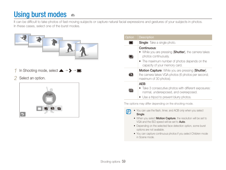 Using burst modes | Samsung EC-ST80ZZBPBUS User Manual | Page 60 / 134