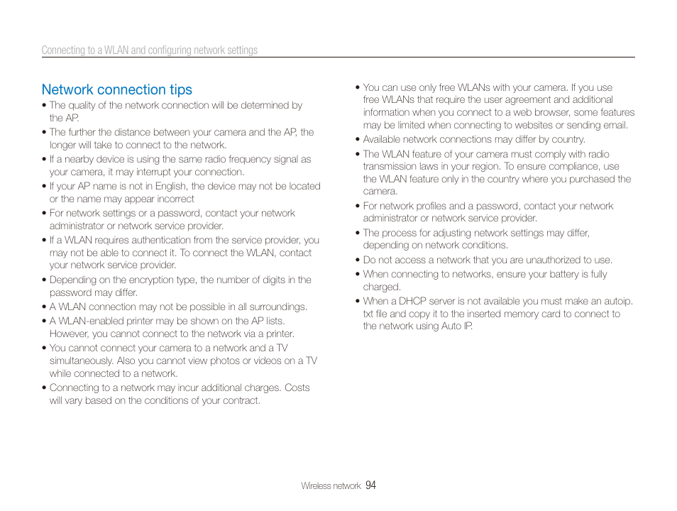 Network connection tips, Network connection tips ……………………… 94 | Samsung EC-ST80ZZBPBUS User Manual | Page 95 / 134