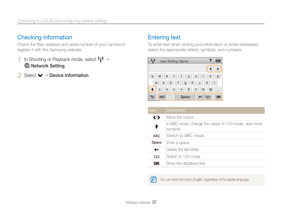 Checking information, Entering text, Checking information ………………………… 97 | Entering text …………………………………… 97 | Samsung EC-ST80ZZBPBUS User Manual | Page 98 / 134