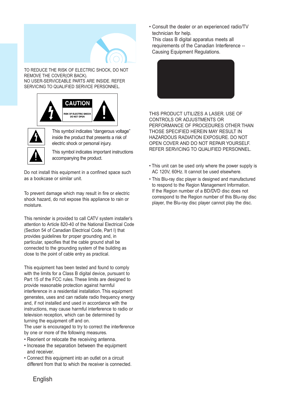 Warning, Getting started, 2 - english | Samsung BD-P1200-XAA User Manual | Page 3 / 56