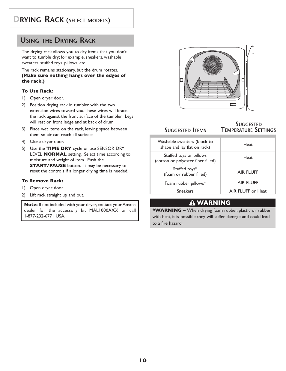 Rying, Warning | Amana ND-68 User Manual | Page 11 / 24