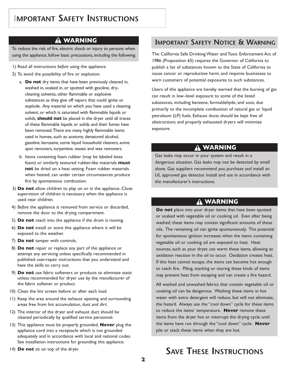Hese, Nstructions, Mportant | Afety, Warning | Amana ND-68 User Manual | Page 3 / 24