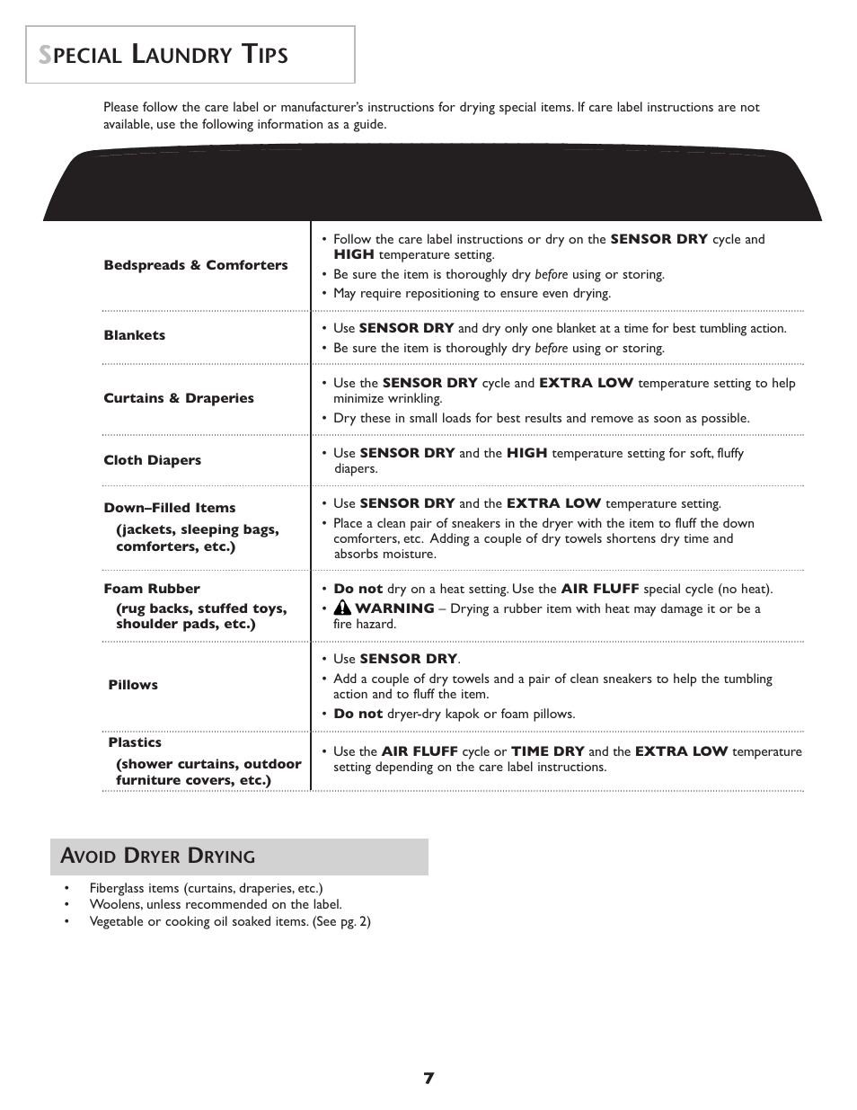 Pecial, Aundry | Amana ND-68 User Manual | Page 8 / 24