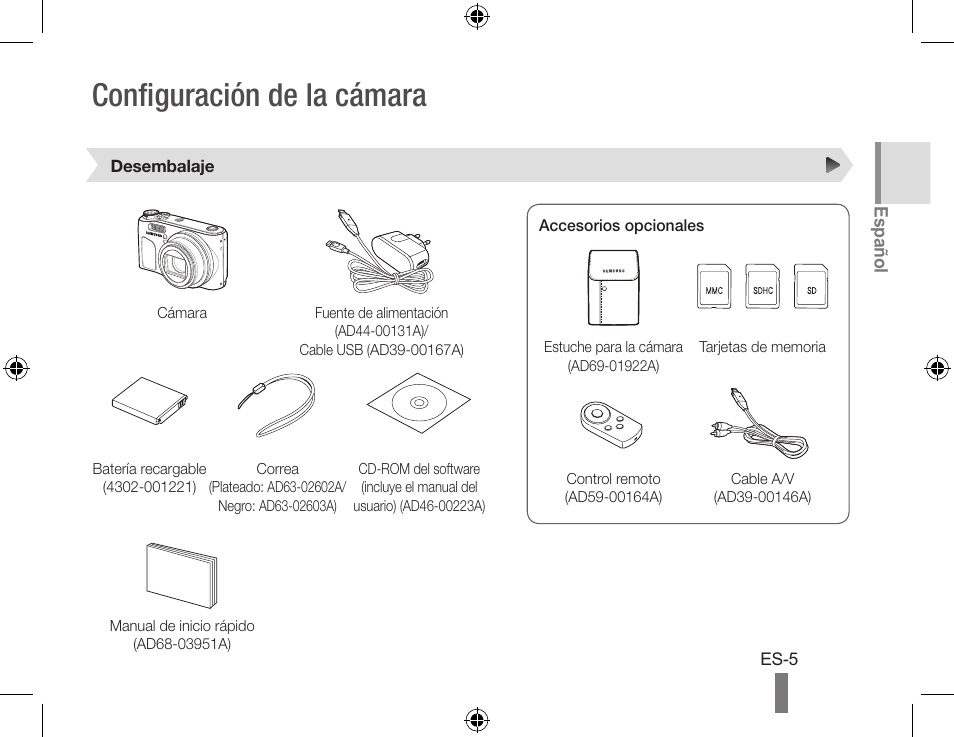 Configuración de la cámara | Samsung EC-HZ10WBBP-US User Manual | Page 15 / 22
