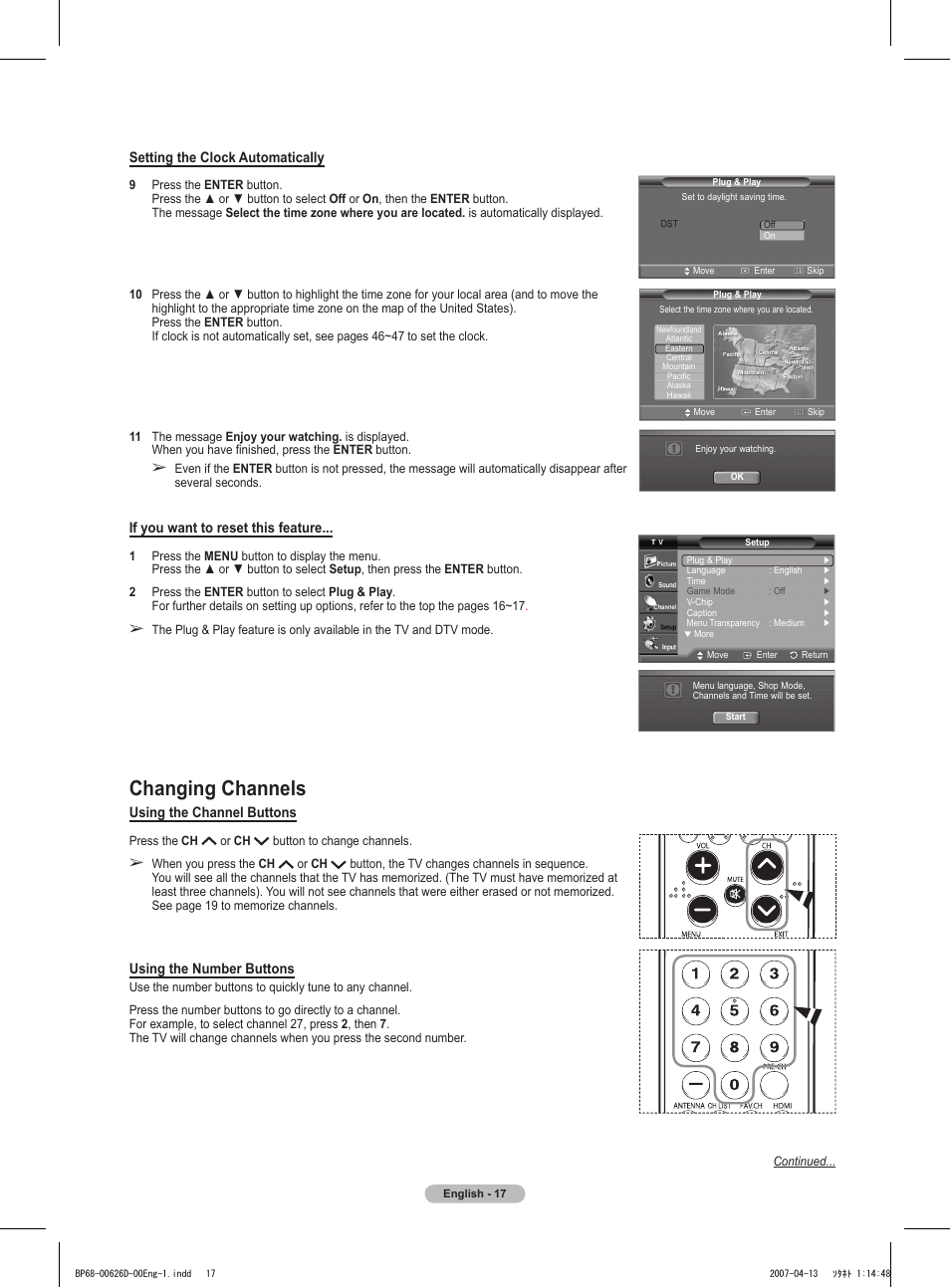 Changing channels | Samsung HLT5055WX-XAA User Manual | Page 17 / 68