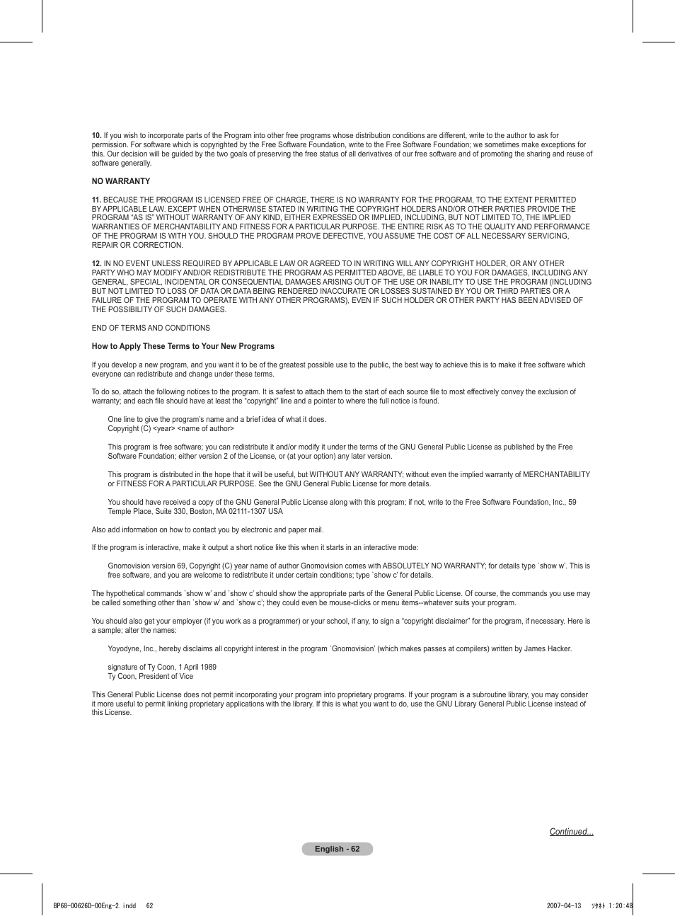 Samsung HLT5055WX-XAA User Manual | Page 62 / 68