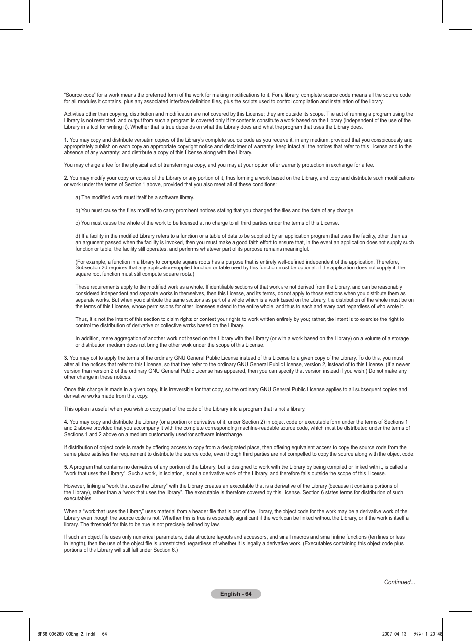 Samsung HLT5055WX-XAA User Manual | Page 64 / 68