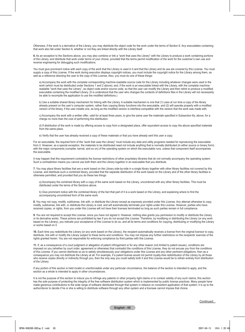 Samsung HLT5055WX-XAA User Manual | Page 65 / 68