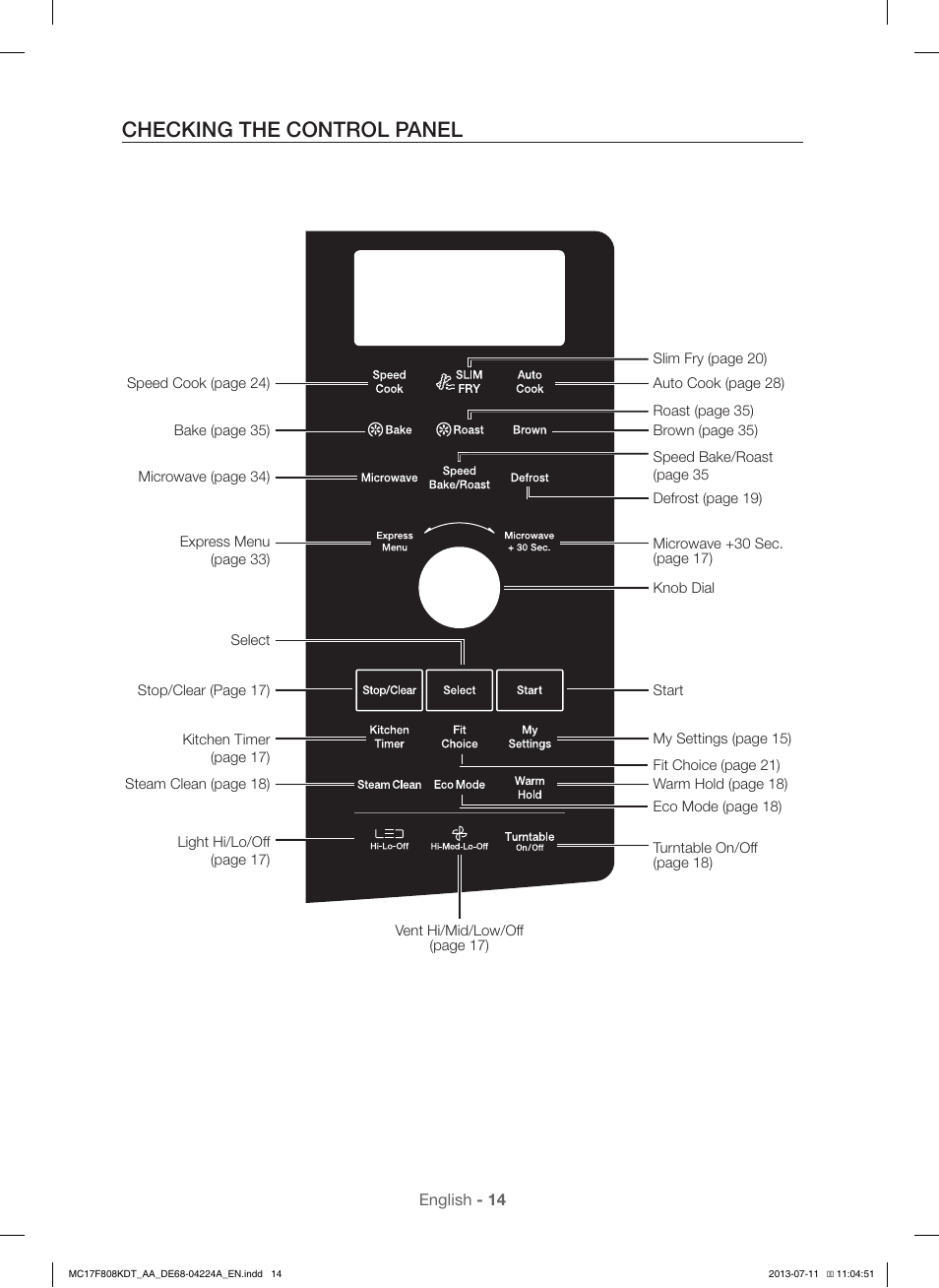 Checking the control panel | Samsung MC17F808KDT-AA User Manual | Page 14 / 48