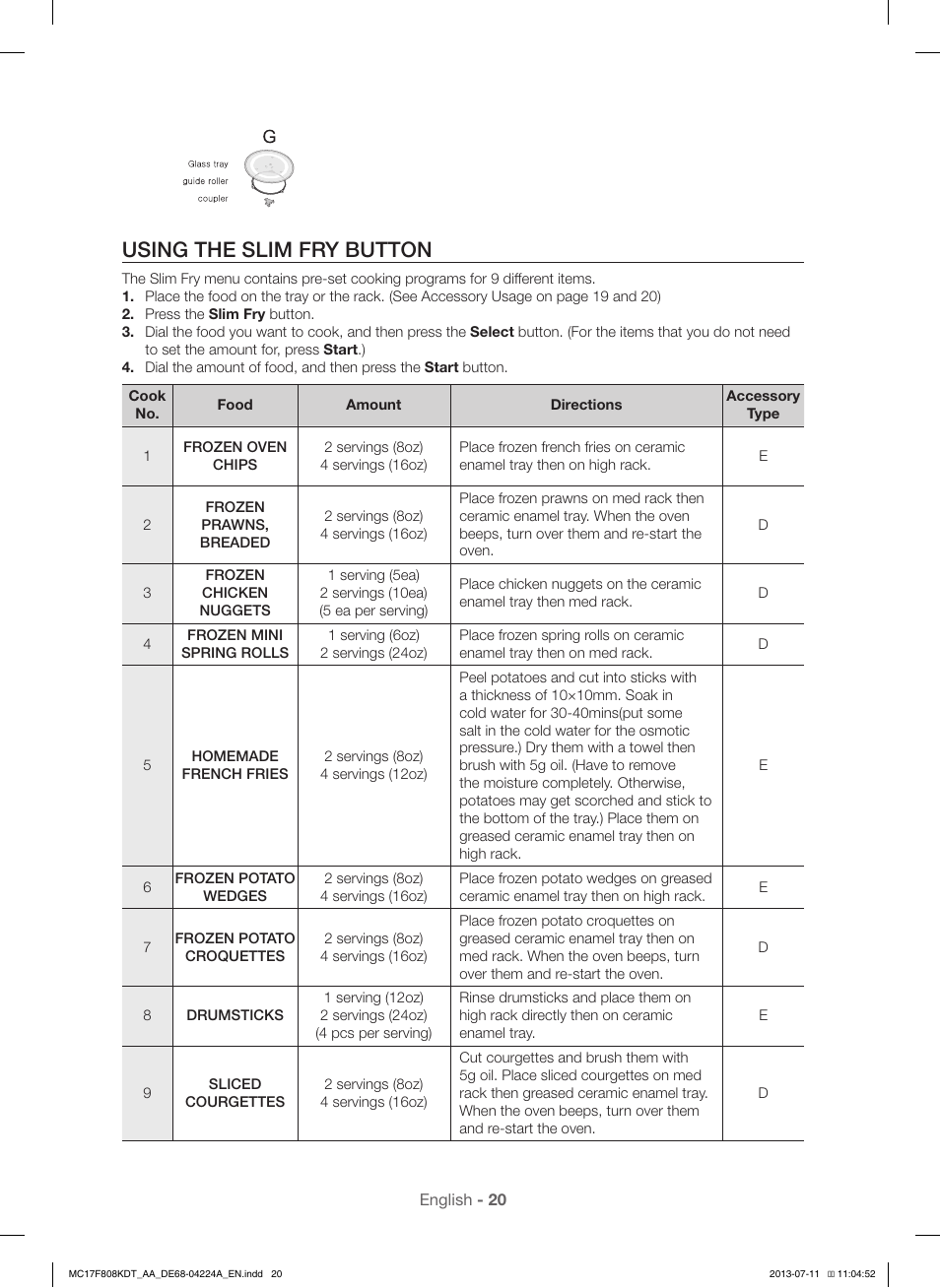 Using the slim fry button | Samsung MC17F808KDT-AA User Manual | Page 20 / 48