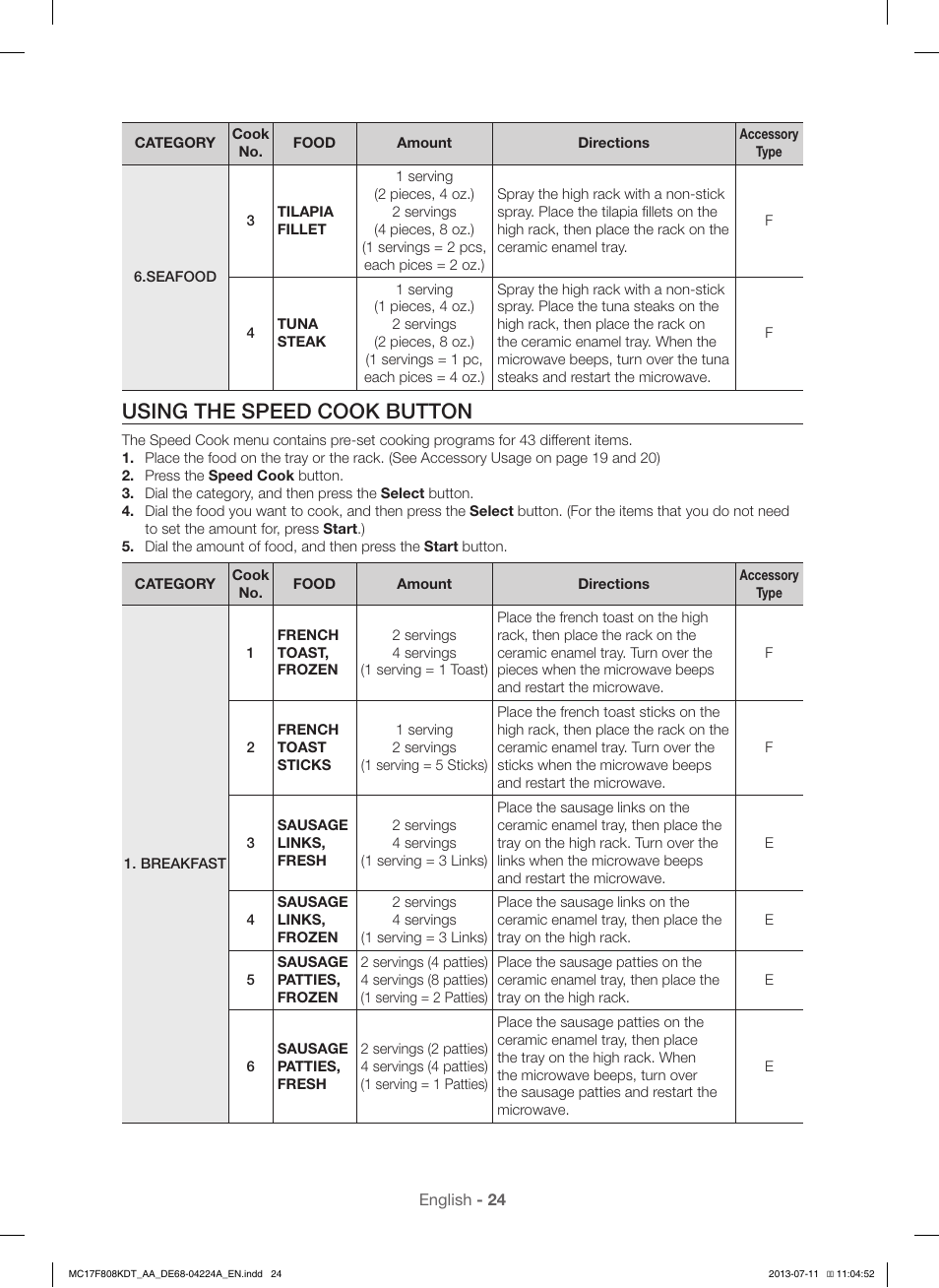 Using the speed cook button | Samsung MC17F808KDT-AA User Manual | Page 24 / 48