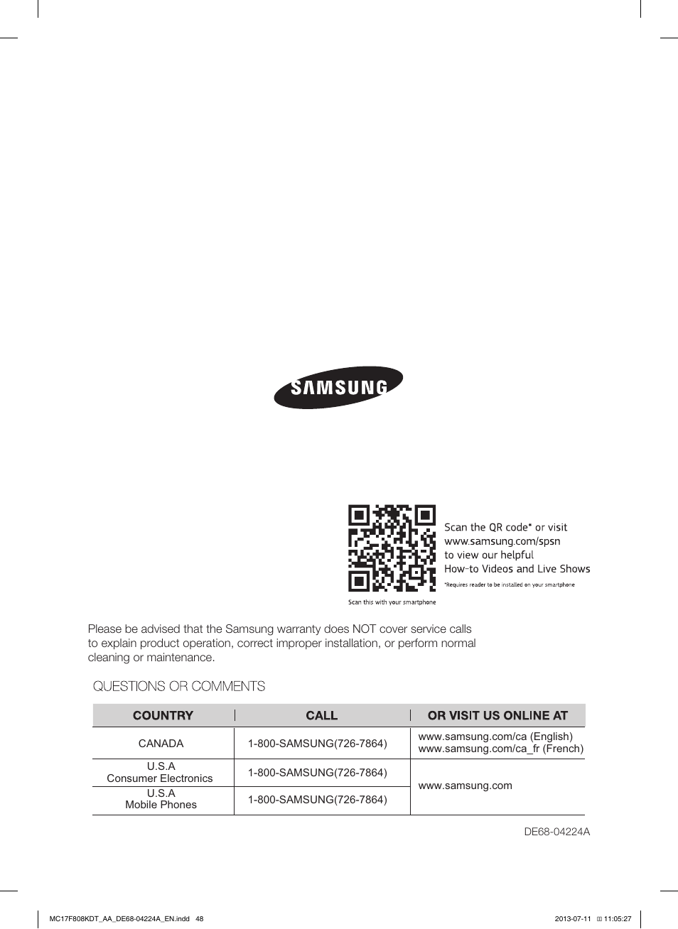 Samsung MC17F808KDT-AA User Manual | Page 48 / 48
