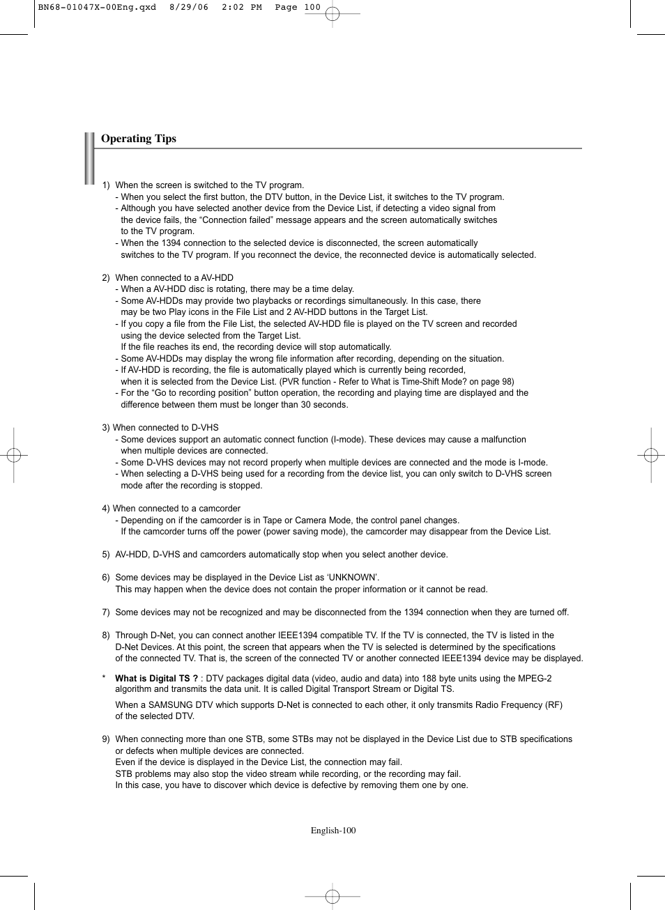 Operating tips | Samsung LNS5296DX-XAA User Manual | Page 102 / 380