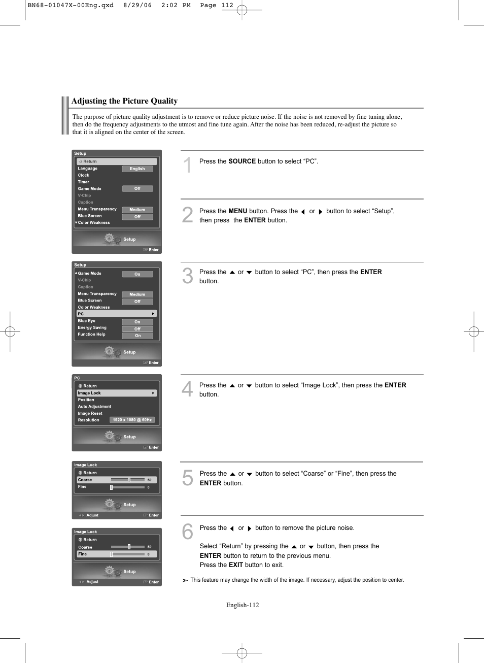 Adjusting the picture quality | Samsung LNS5296DX-XAA User Manual | Page 114 / 380