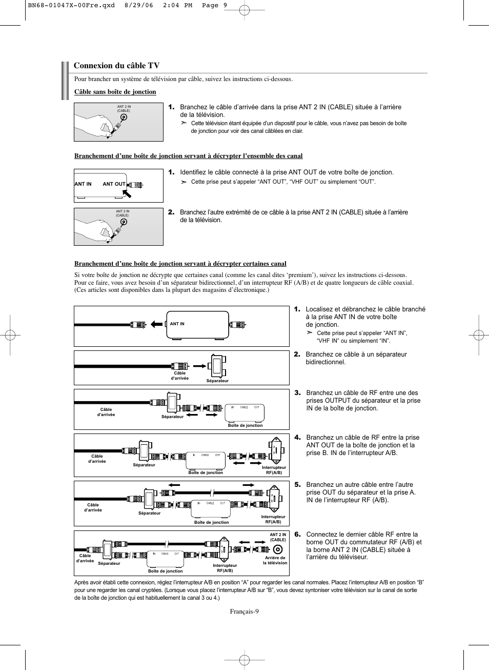 Connexion du câble tv | Samsung LNS5296DX-XAA User Manual | Page 137 / 380