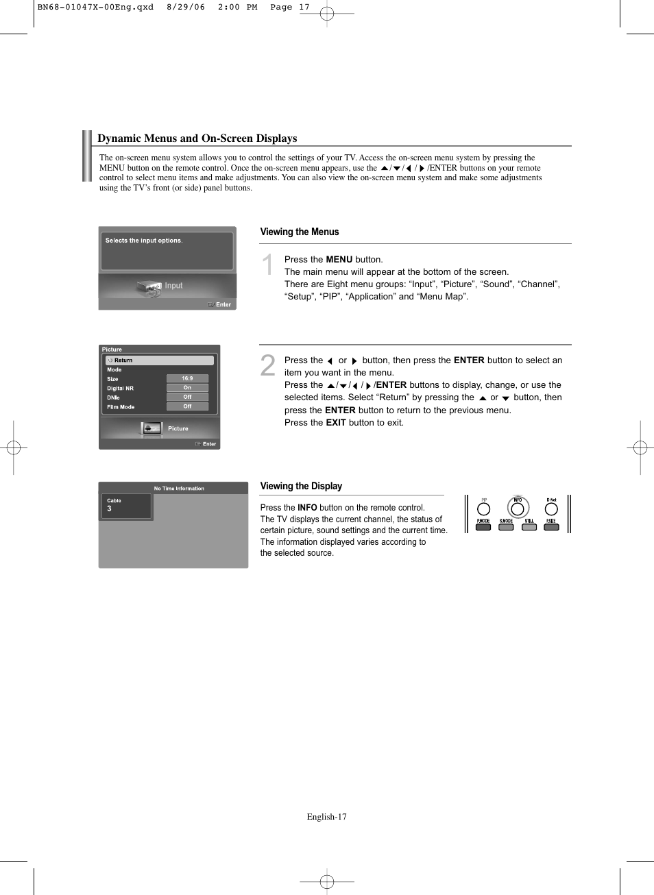 Dynamic menus and on-screen displays | Samsung LNS5296DX-XAA User Manual | Page 19 / 380