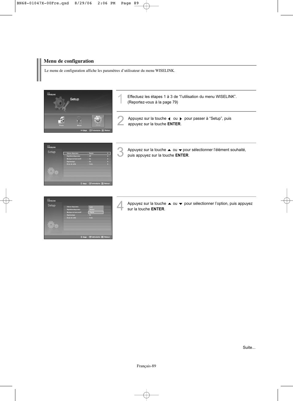 Menu de configuration | Samsung LNS5296DX-XAA User Manual | Page 217 / 380