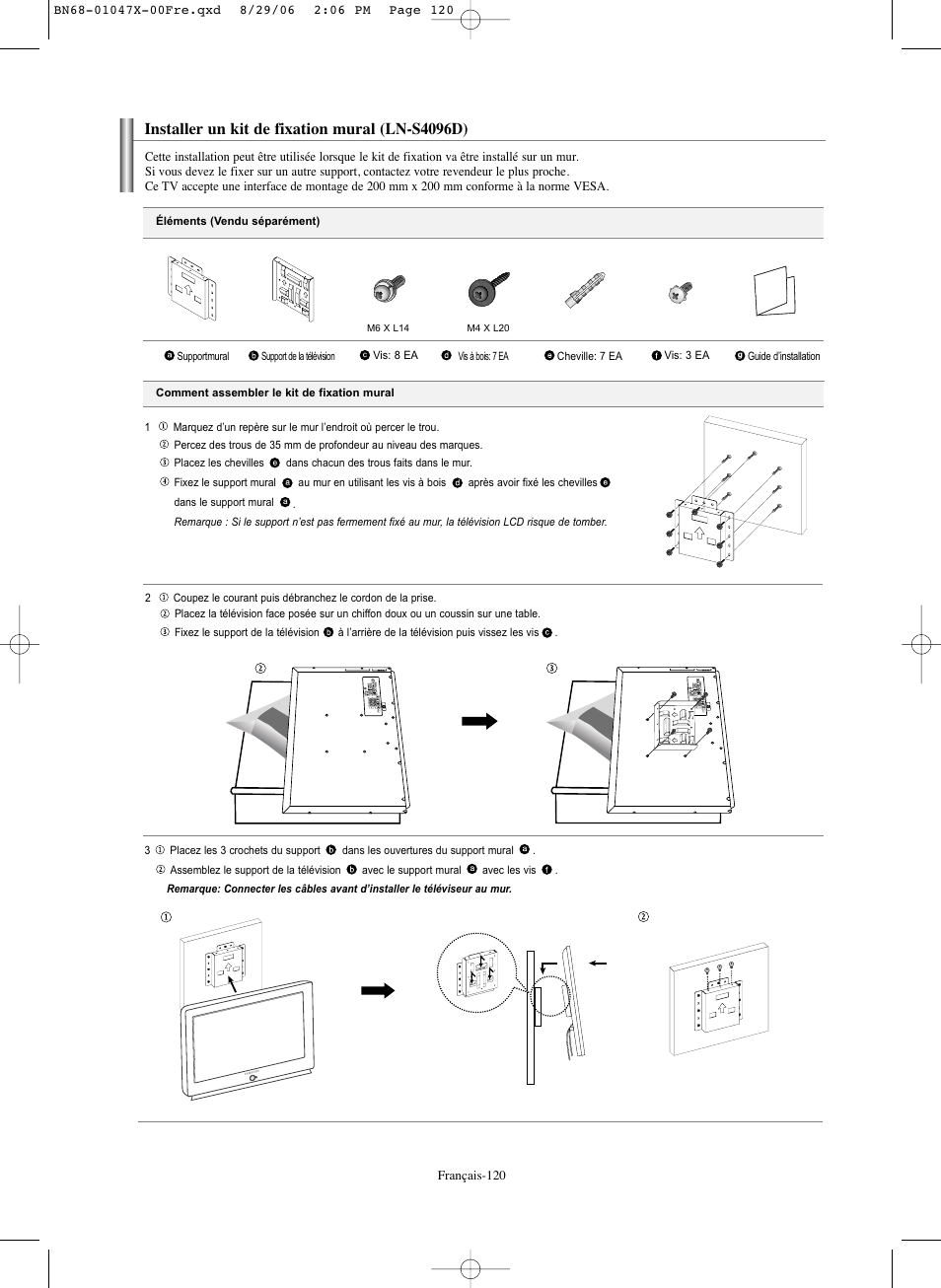 Installer un kit de fixation mural (ln-s4096d) | Samsung LNS5296DX-XAA User Manual | Page 248 / 380