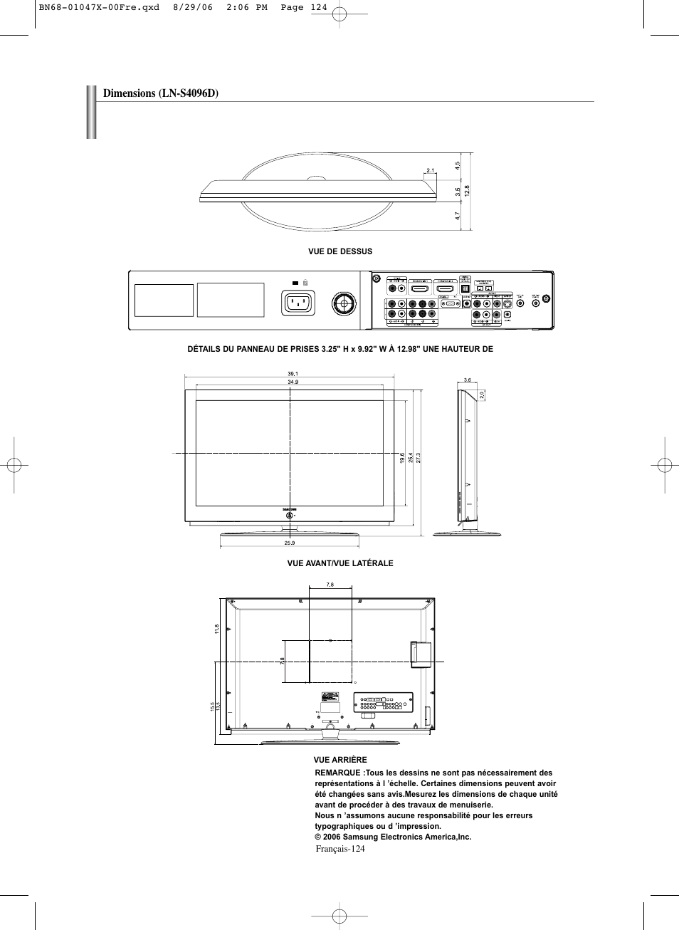 Dimensions (ln-s4096d) | Samsung LNS5296DX-XAA User Manual | Page 252 / 380