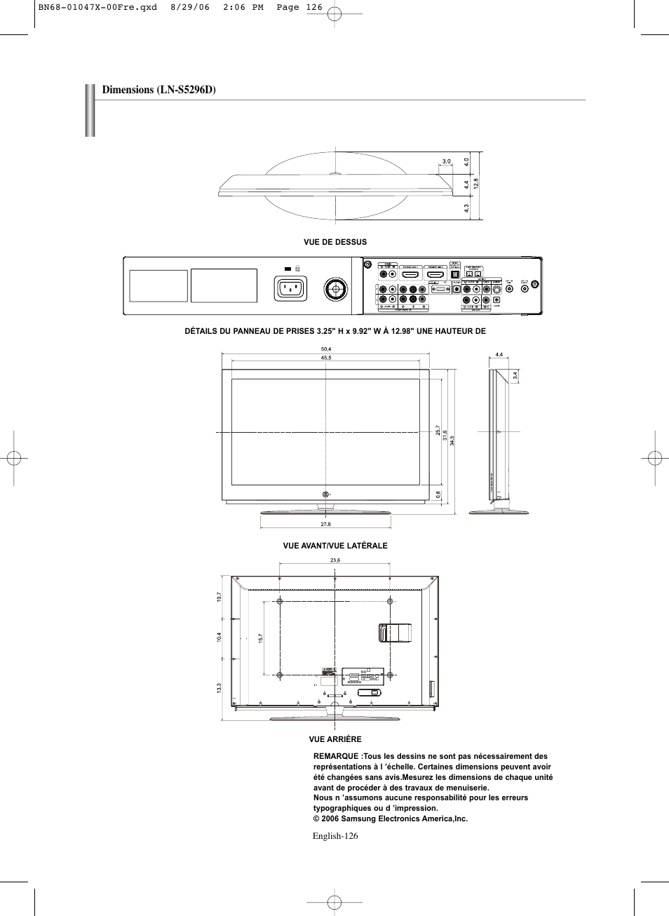 Dimensions (ln-s5296d) | Samsung LNS5296DX-XAA User Manual | Page 254 / 380