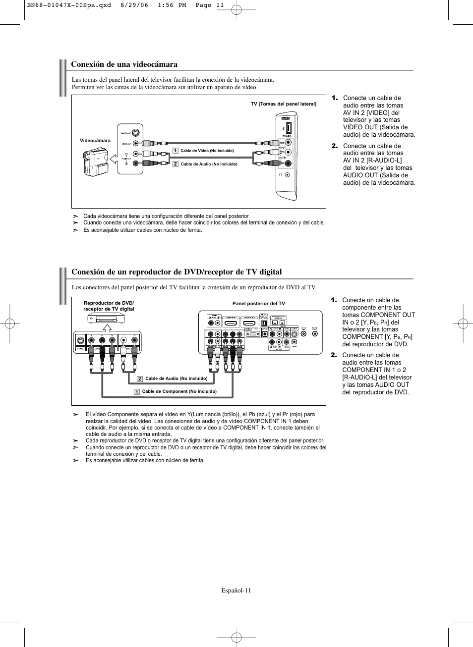 Conexión de una videocámara | Samsung LNS5296DX-XAA User Manual | Page 265 / 380