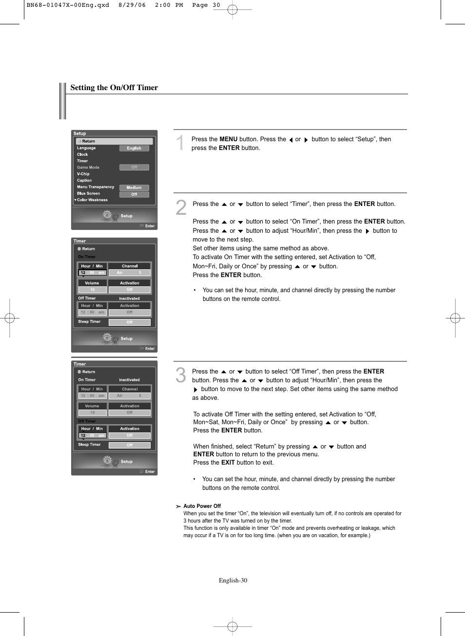 Setting the on/off timer | Samsung LNS5296DX-XAA User Manual | Page 32 / 380