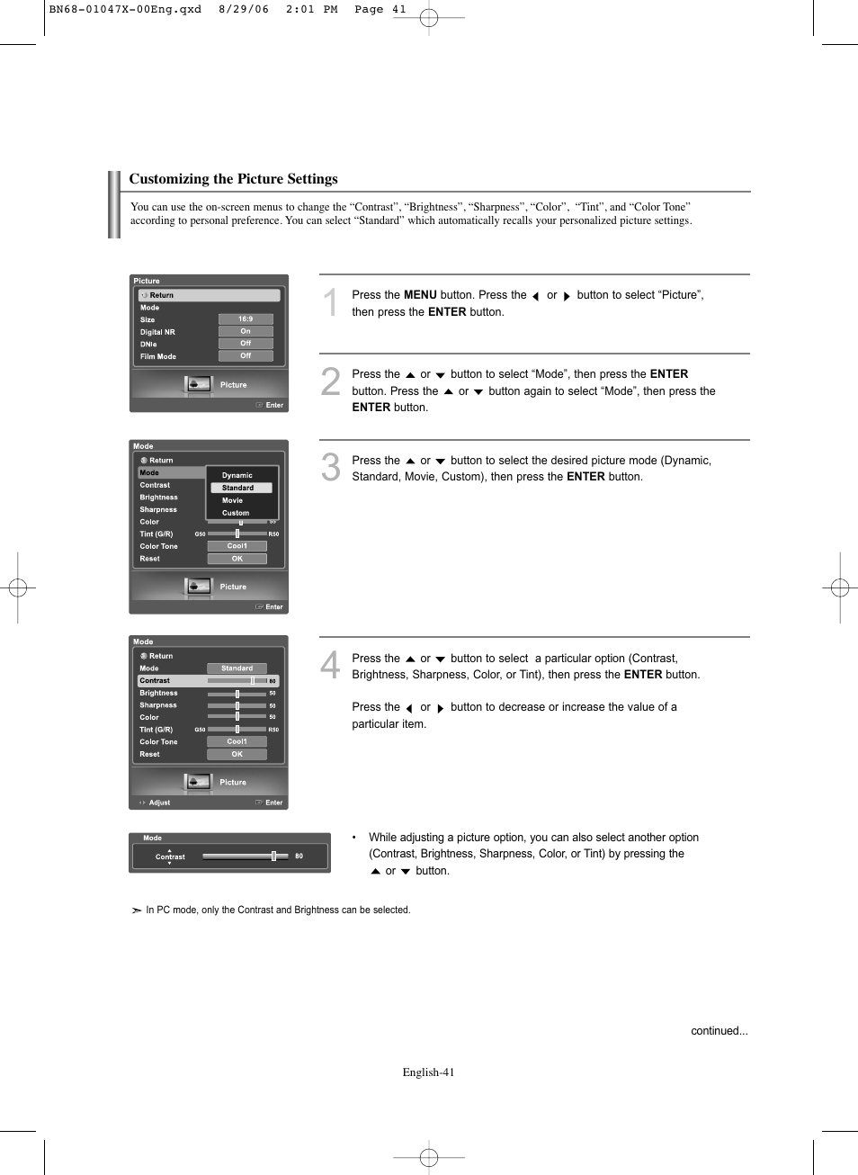 Customizing the picture settings | Samsung LNS5296DX-XAA User Manual | Page 43 / 380