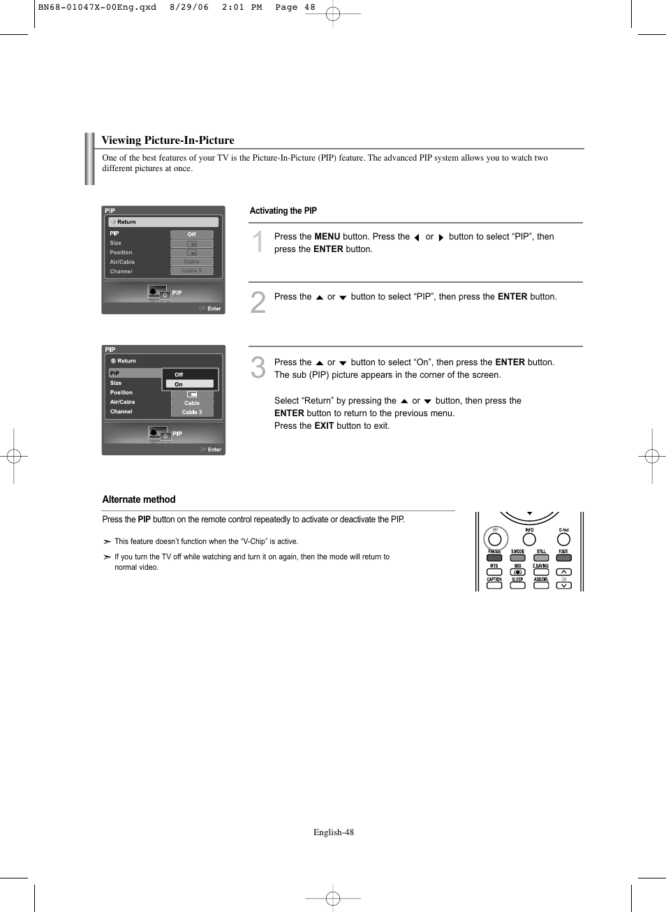 Viewing picture-in-picture | Samsung LNS5296DX-XAA User Manual | Page 50 / 380
