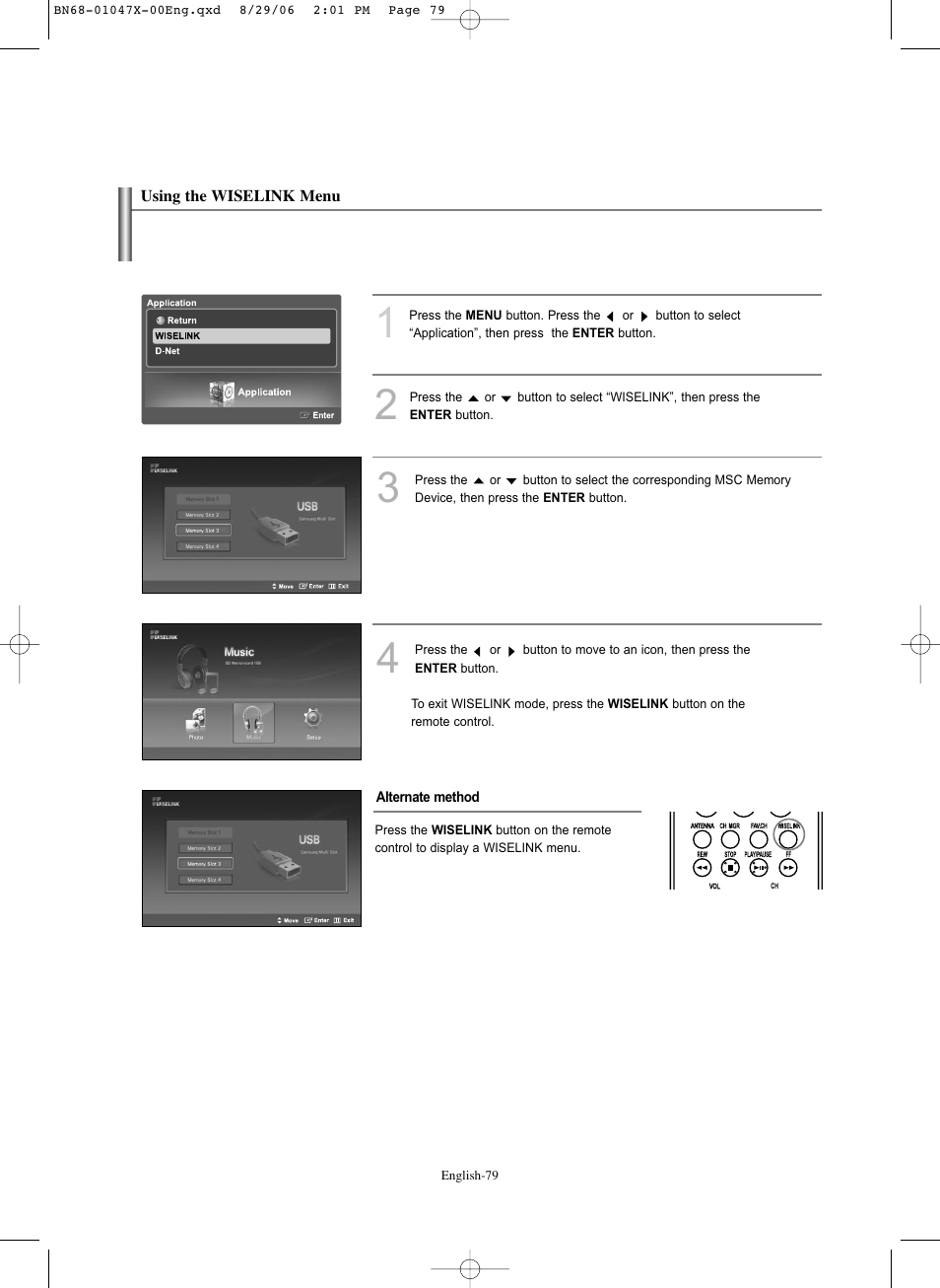 Using the wiselink menu | Samsung LNS5296DX-XAA User Manual | Page 81 / 380