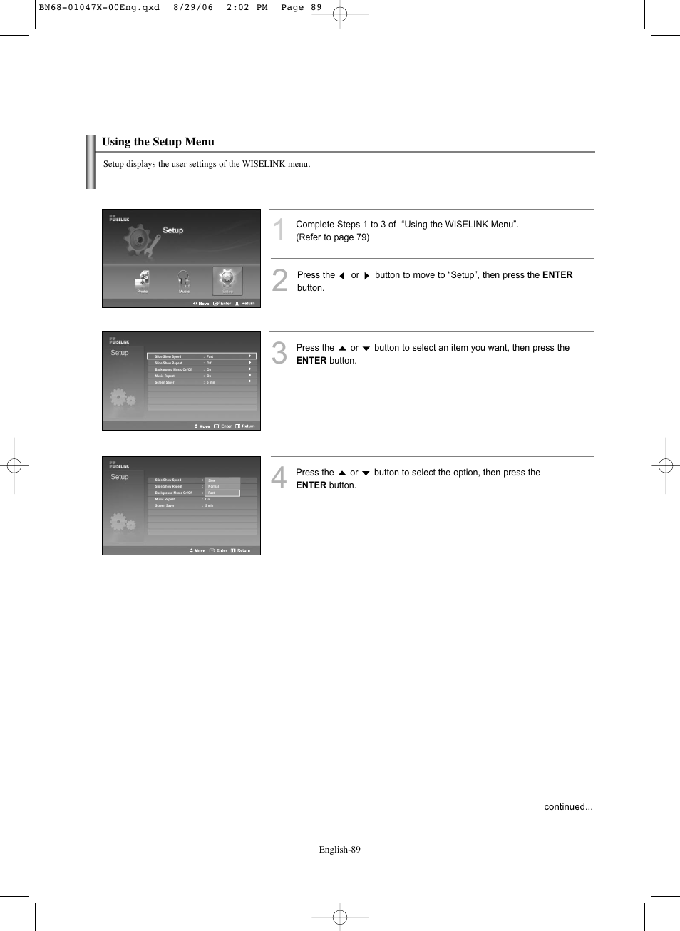 Using the setup menu | Samsung LNS5296DX-XAA User Manual | Page 91 / 380