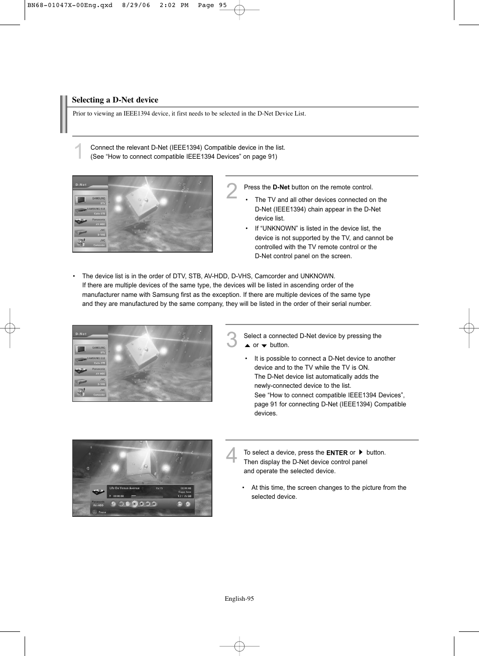 Selecting a d-net device | Samsung LNS5296DX-XAA User Manual | Page 97 / 380