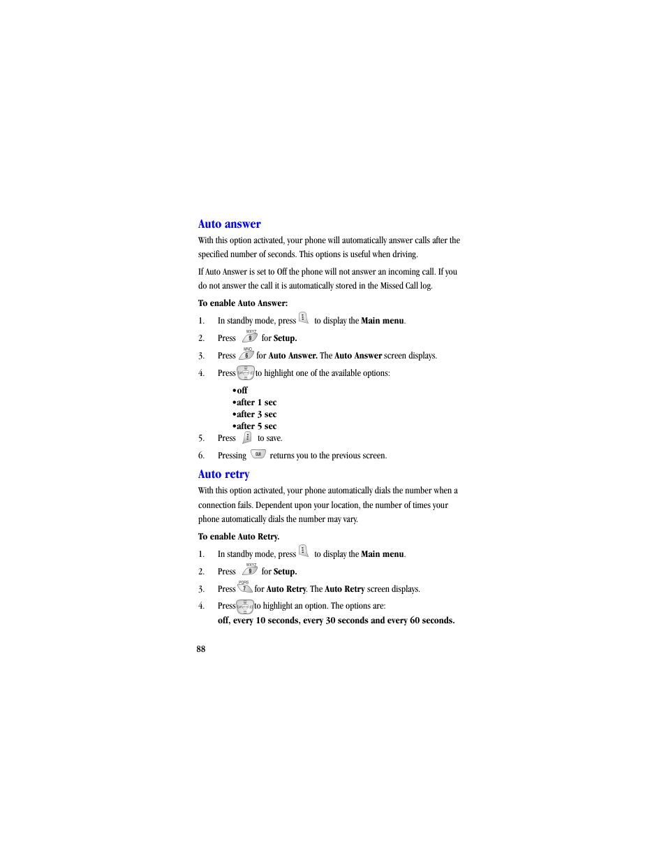 Auto answer, Auto retry | Samsung SCH-A530ZSVXAR User Manual | Page 100 / 134