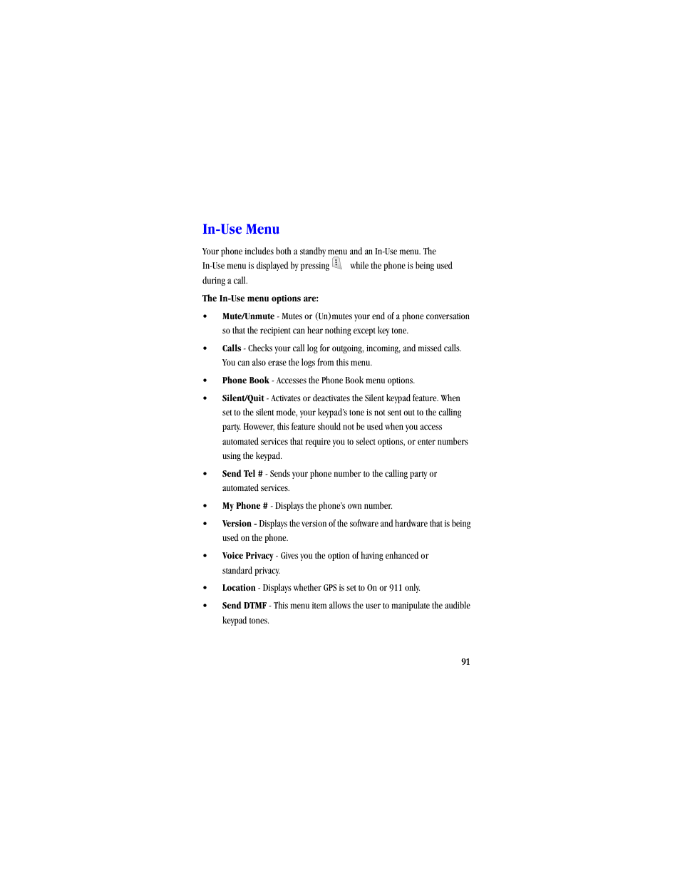 In-use menu | Samsung SCH-A530ZSVXAR User Manual | Page 103 / 134