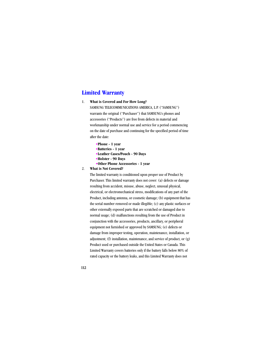 Limited warranty | Samsung SCH-A530ZSVXAR User Manual | Page 124 / 134