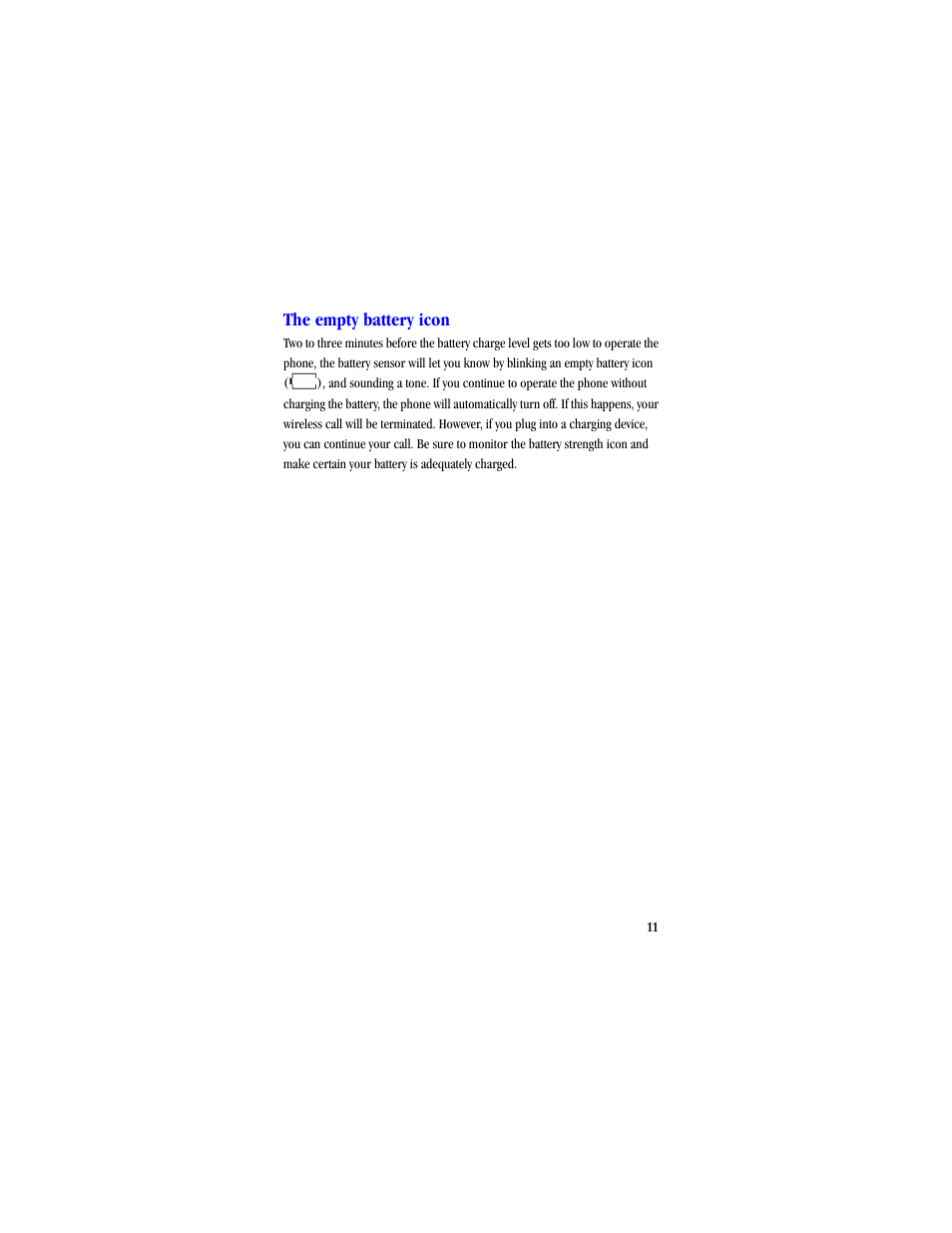 The empty battery icon | Samsung SCH-A530ZSVXAR User Manual | Page 23 / 134