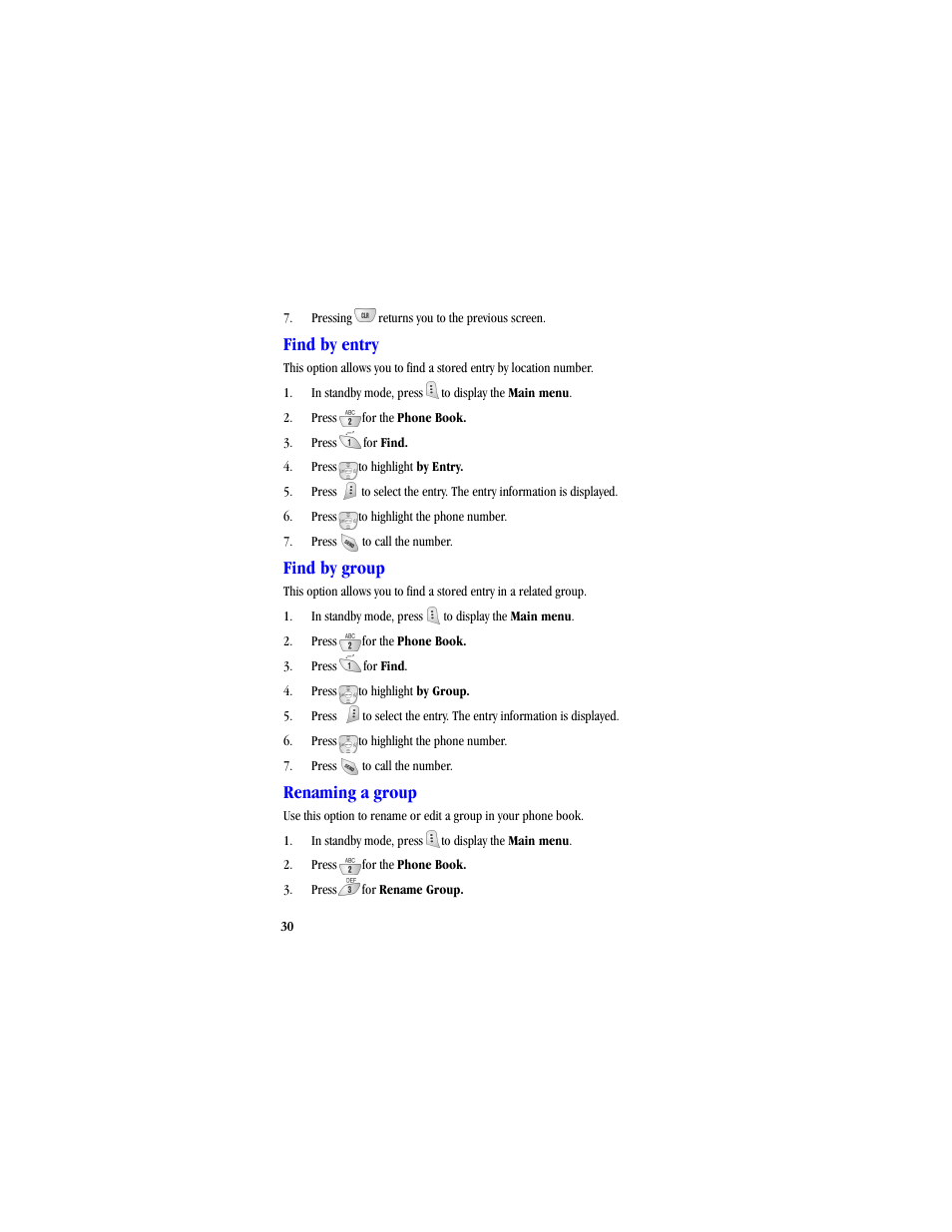Find by entry, Find by group, Renaming a group | Samsung SCH-A530ZSVXAR User Manual | Page 42 / 134
