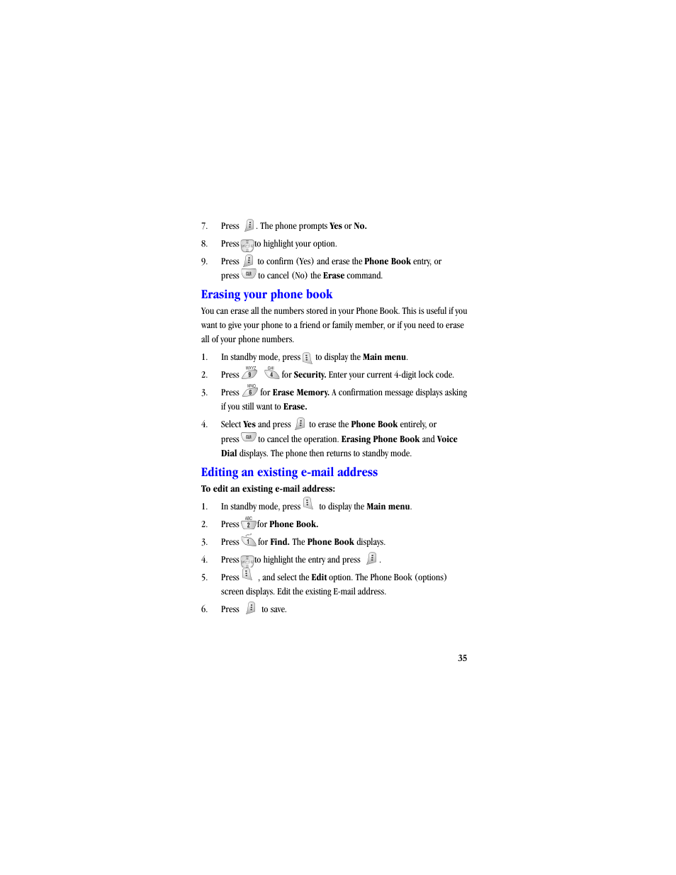 Erasing your phone book, Editing an existing e-mail address | Samsung SCH-A530ZSVXAR User Manual | Page 47 / 134