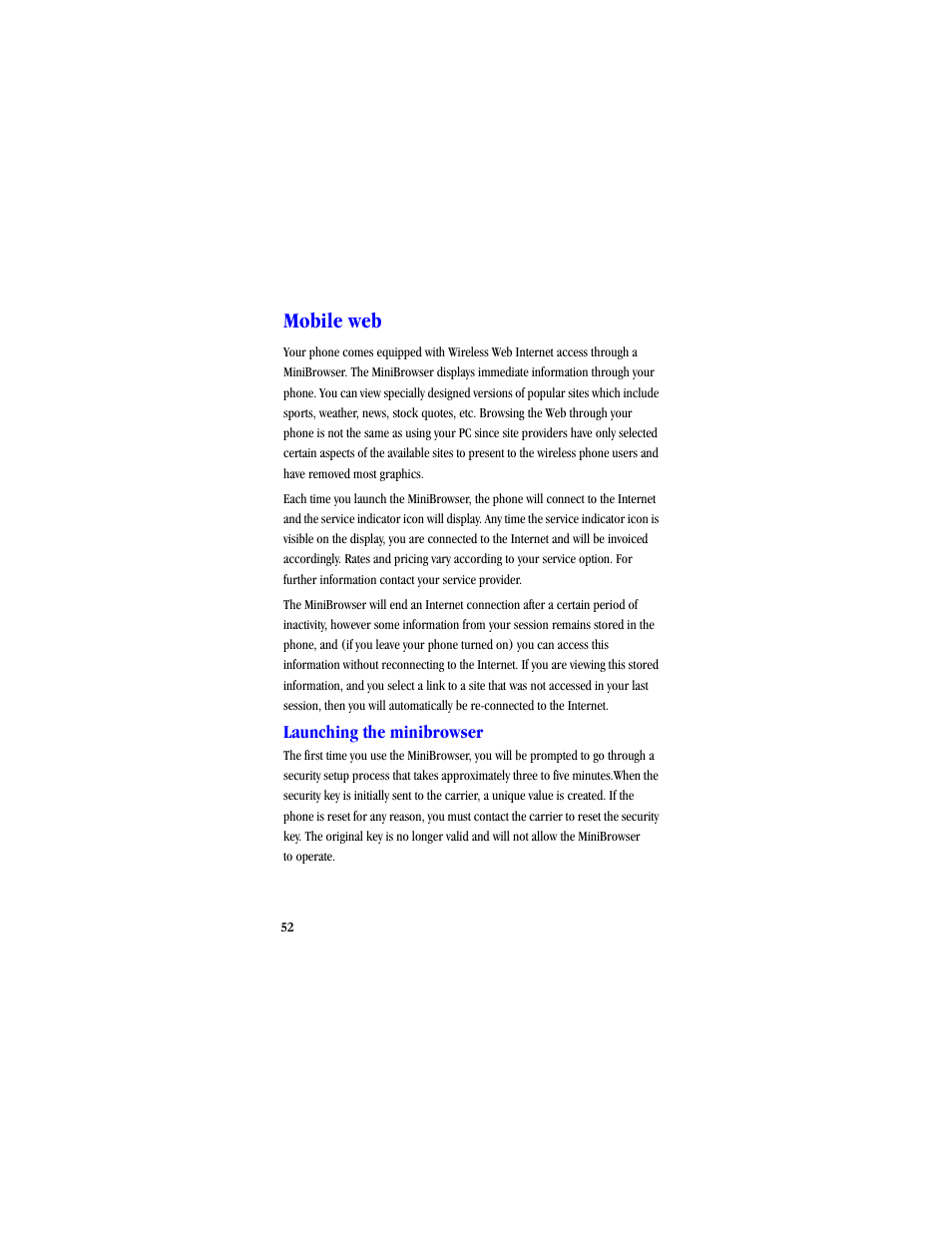 Mobile web, Launching the minibrowser | Samsung SCH-A530ZSVXAR User Manual | Page 64 / 134