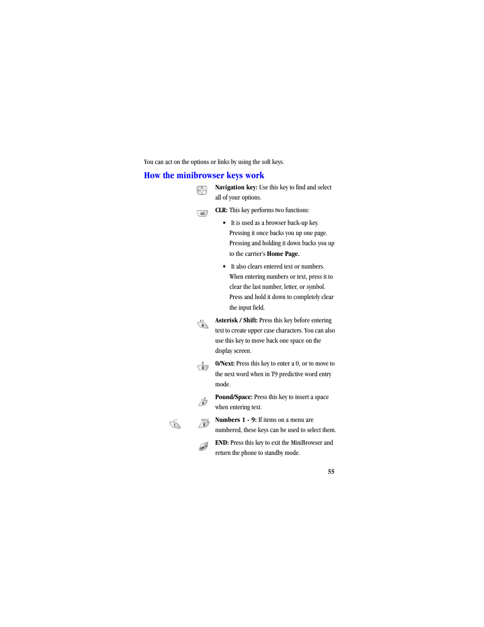 How the minibrowser keys work | Samsung SCH-A530ZSVXAR User Manual | Page 67 / 134